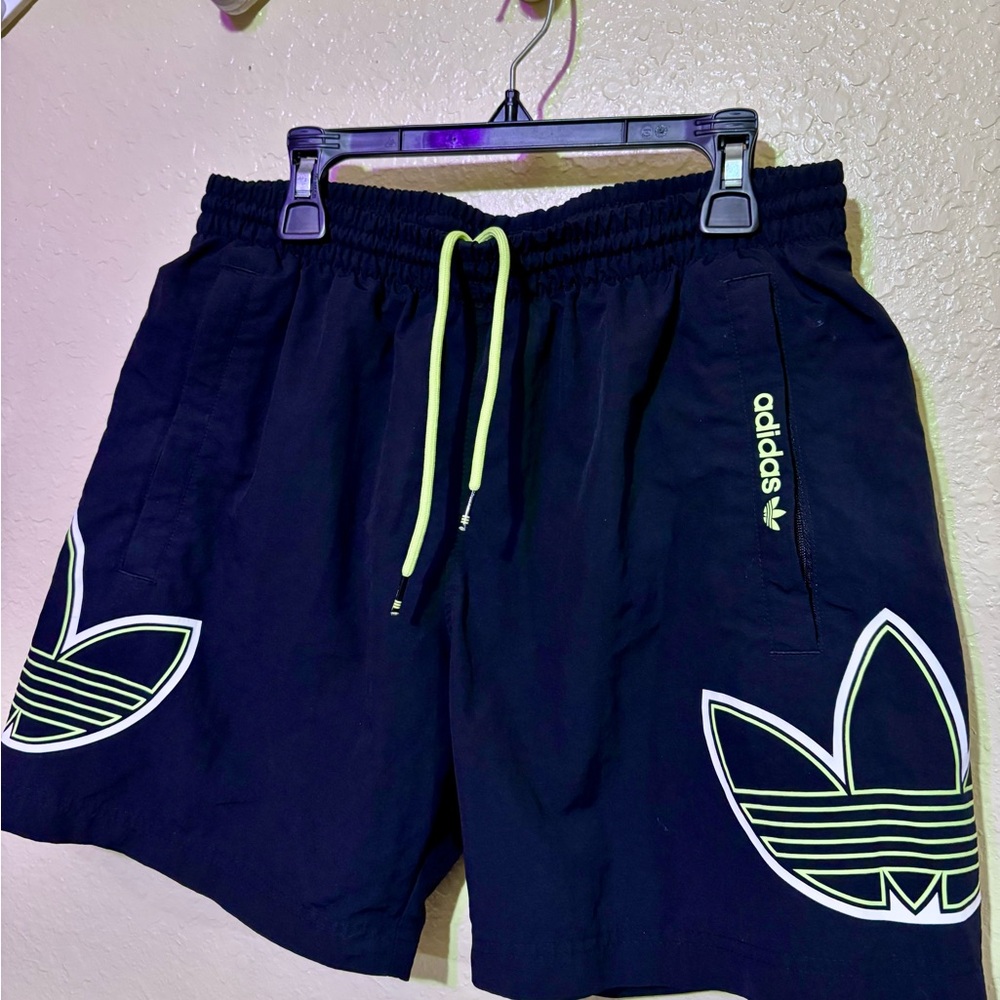 Adidas Black Shorts with Neon Accents